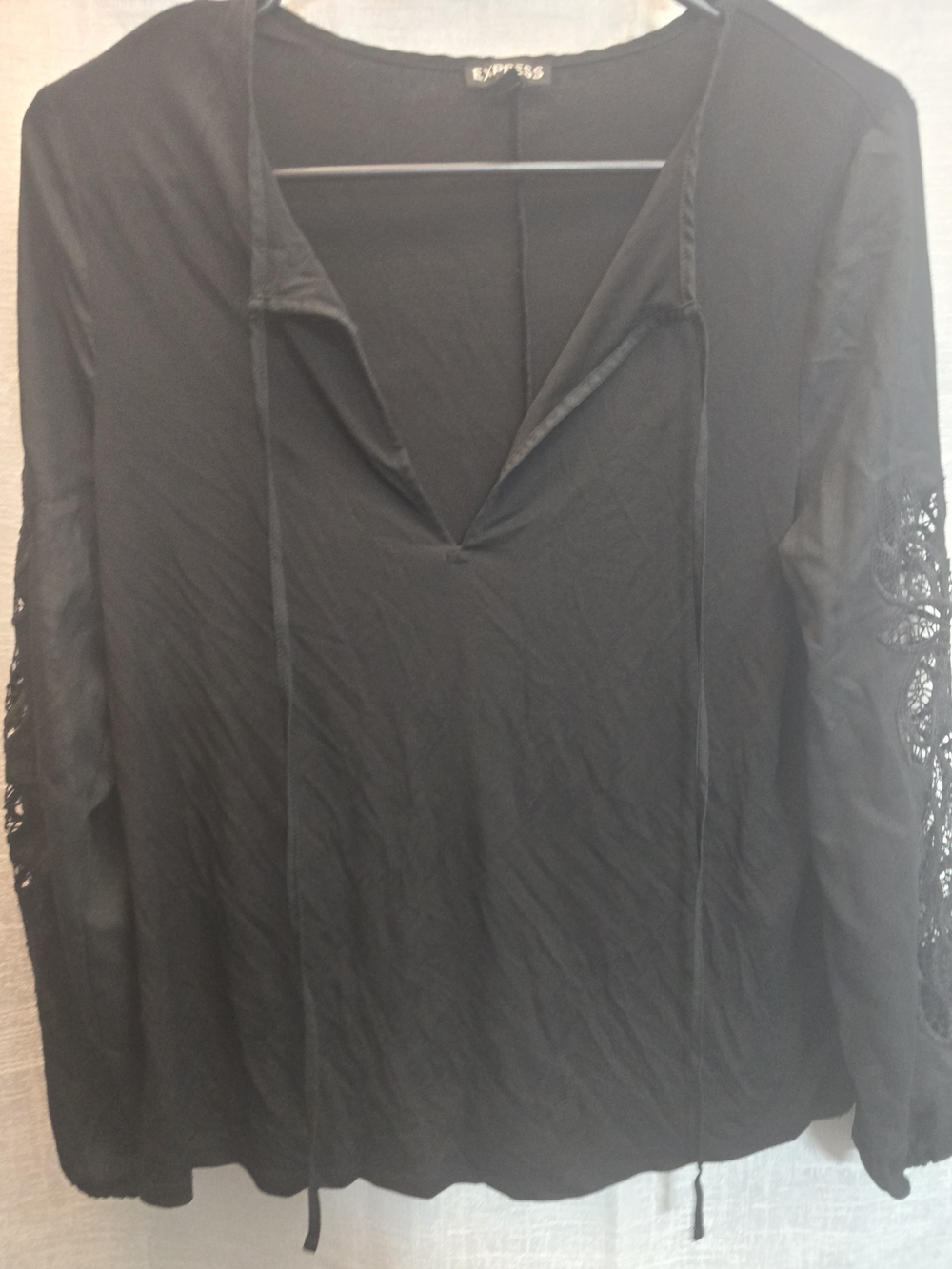 Express Black Lace-Sleeve V-Neck Women's Top